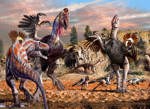 Gigantoraptor - Alectrosaurus by Luis Rey